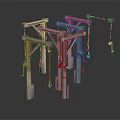 Industrial Metal Mechanical Structures With Multiple Frames Chains And Hooks 3d model