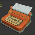 Orange Retro Typewriter Design With Paper Roll And Wooden Keys