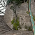 Stone Building With Glass Dome Stairs Arched Design And Green Plants
