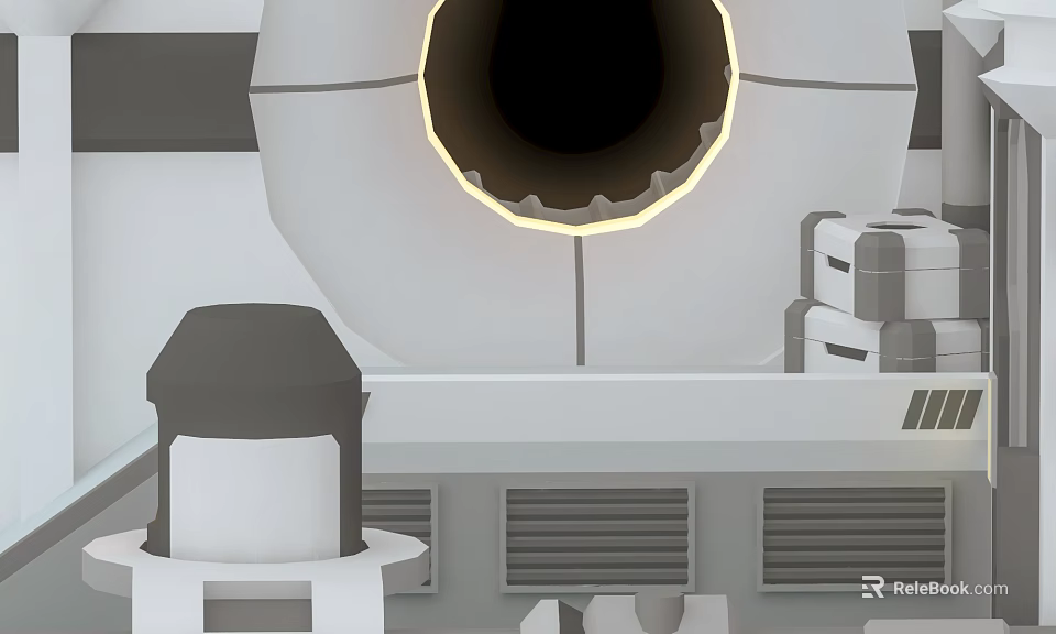 Cartoon Scene With Large Circular Device And Mechanical Control Panel Elements 3d model