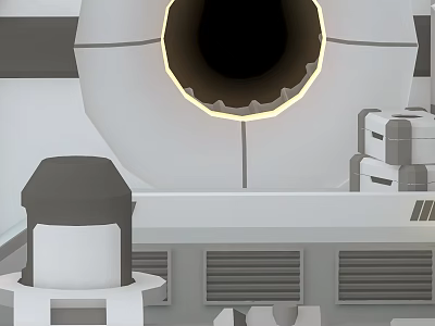Cartoon Scene With Large Circular Device And Mechanical Control Panel Elements 3d model