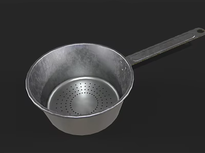 Metal Kitchen Colander With Long Handle And Perforated Holes For Cooking 3d model