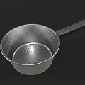 Metal Kitchen Colander With Long Handle And Perforated Holes For Cooking