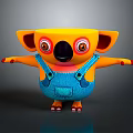 3D Cartoon Koala Character With Yellow Body Blue Overalls Big Eyes And Outstretched Arms