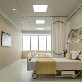 Clean Hospital Ward Interior With White Beds Yellow Blankets Windows And Landscape Paintings