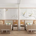 Modern Hospital Ward Interior With Medical Beds Armchairs And Decorative Wall Paintings