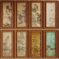 Traditional Chinese Landscape Paintings in Golden Frames with Mountain River Flower Bird Motifs Arranged Neatly