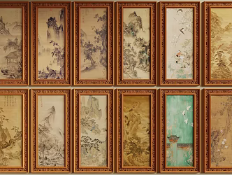 New Chinese Hanging Painting Song Hanging Painting Decorative Painting Landscape Painting Carved Flower Picture Frame 3d model