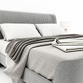 Modern Gray Double Bed With Upholstered Headboard Soft Blanket And Pillows 3d model