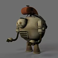 Vintage Mechanical Robot Game And Movie Character With Round Body Red Top And Yellow Eyes