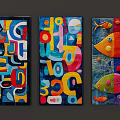 Colorful Square Rugs with Abstract Patterns and Fish Design in Vibrant Art Style