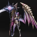 Game and Movie Character Female with Large Decorative Wings Golden Accents and Purple Pink Hues Ornate Armor