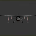 Small Blue And White Model Airplane With Biplane Wings Red Landing Gear Dark Background