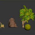 Modern Scene Featuring Palm Trees Stones Round Balls And Decorative 3D Elements