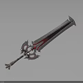 Fantasy Ornate Sword Weapon Design With Red Blade And Silver Intricate Hilt