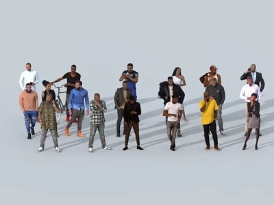 Diverse Group of People Standing in Various Poses with Different Clothing Styles 3d model