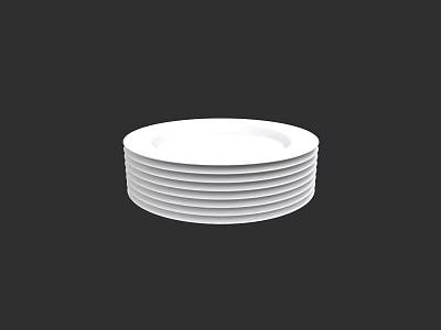 Neatly Stacked Set Of White Ceramic Plates On Black Background Surface 3d model