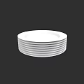 Neatly Stacked Set Of White Ceramic Plates On Black Background Surface