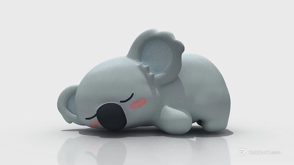 Cute Inflatable Koala Toy Lying Down with Closed Eyes and Pink Cheeks 3d model