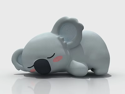 Cute Inflatable Koala Toy Lying Down with Closed Eyes and Pink Cheeks 3d model