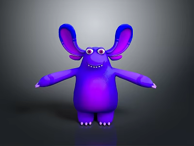 Cute Purple Stuffed Doll with Large Blue Ears Red Eyes and Open Arms 3d model
