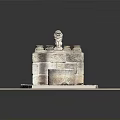 Traditional Stone Architecture Featuring Lion Statue Circular Well And Stone Platform Design