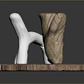 Wooden And Stone Sculptural Decor On Carved Wood Base With Abstract Shape