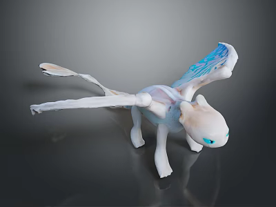 White Dragon Like Game Movie Character With Blue Glowing Wings And Standing Pose 3d model