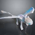 White Dragon Like Game Movie Character With Blue Glowing Wings And Standing Pose