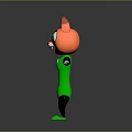 Red Fur Cartoon Cat In Superhero Green Costume With Mask And Chest Emblem
