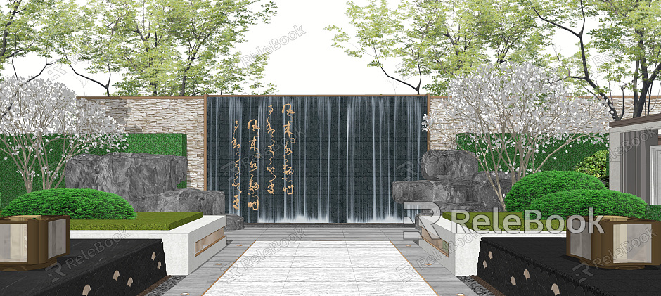 New Chinese style landscape wall landscape wall water curtain water curtain rubble landscape wall model