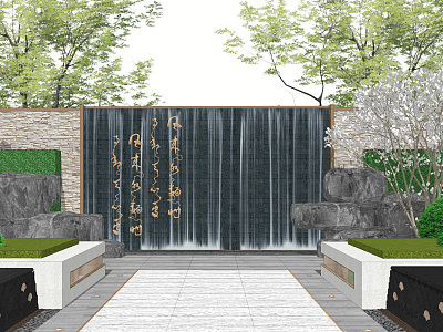 New Chinese style landscape wall landscape wall water curtain water curtain rubble landscape wall model