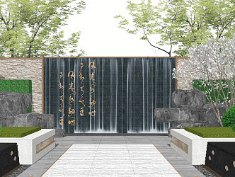 New Chinese style landscape wall landscape wall water curtain water curtain rubble landscape wall 3d model