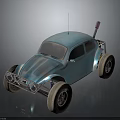 Blue Modified Beetle Style Car With Large Tires Metal Frame And Antenna