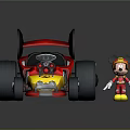 Red Cartoon Car Featuring Mickey Mouse Ears Number 28 And Toy Figure