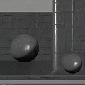 Stone Floor Tiles in Indoor Setting with Textured Stone Walls and Stone Spheres by Column