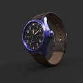 Stylish Modern Watch With Blue Dial And Brown Leather Strap Design 3d model