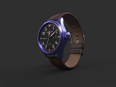 Stylish Modern Watch With Blue Dial And Brown Leather Strap Design 3d model