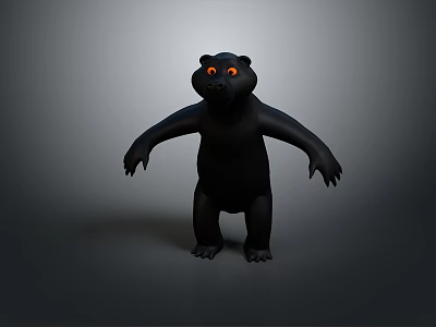 Cute Black Cartoon Bear 3D Rendered With Orange Eyes In Standing Pose 3d model