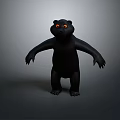 Cute Black Cartoon Bear 3D Rendered With Orange Eyes In Standing Pose