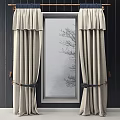 Beige Pleated Top Curtains With Tiebacks By Window Featuring Misty Bare Tree View