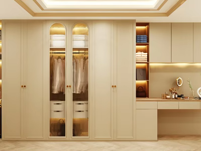 Elegant Modern Wardrobe Interior With Glass Doors Hanging Clothes And Drawers 3d model