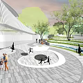 Modern Plaza Landscape Design With Open Space People Activities Trees And Water Features
