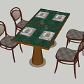 Dining Table Set With Green Tabletop Four Curved Back Chairs And Place Settings 3d model