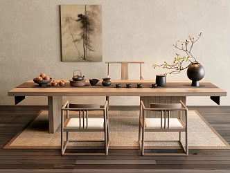 Tea Table and Chair Leisure Chair Tea Set Vase Jewelry Ornaments Decorative Painting 3d model