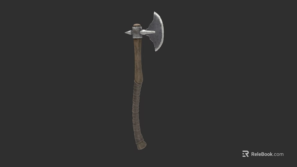 Medieval Battle Axe Featuring Metal Blade And Wooden Wrapped Handle Design 3d model 