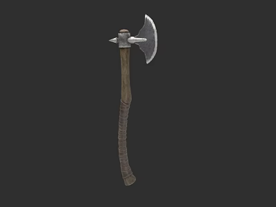 Medieval Battle Axe Featuring Metal Blade And Wooden Wrapped Handle Design 3d model