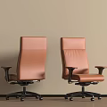 Two Modern High Back Leather Office Chairs with Armrests and Wheeled Swivel Base