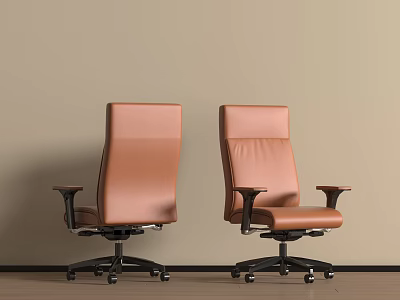 Two Modern High Back Leather Office Chairs with Armrests and Wheeled Swivel Base 3d model