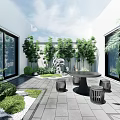 Courtyard Garden Outdoor Space Featuring Lush Plants Stone Floor And Seating Area
